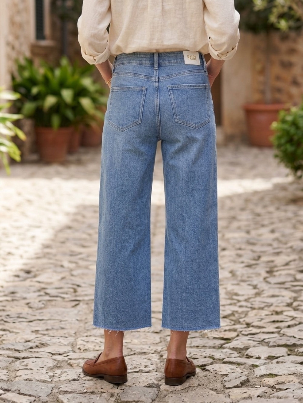 PAIGE Anessa Anthropologie Raw Hem Cropped Wide Leg Bebop Wash NWOT